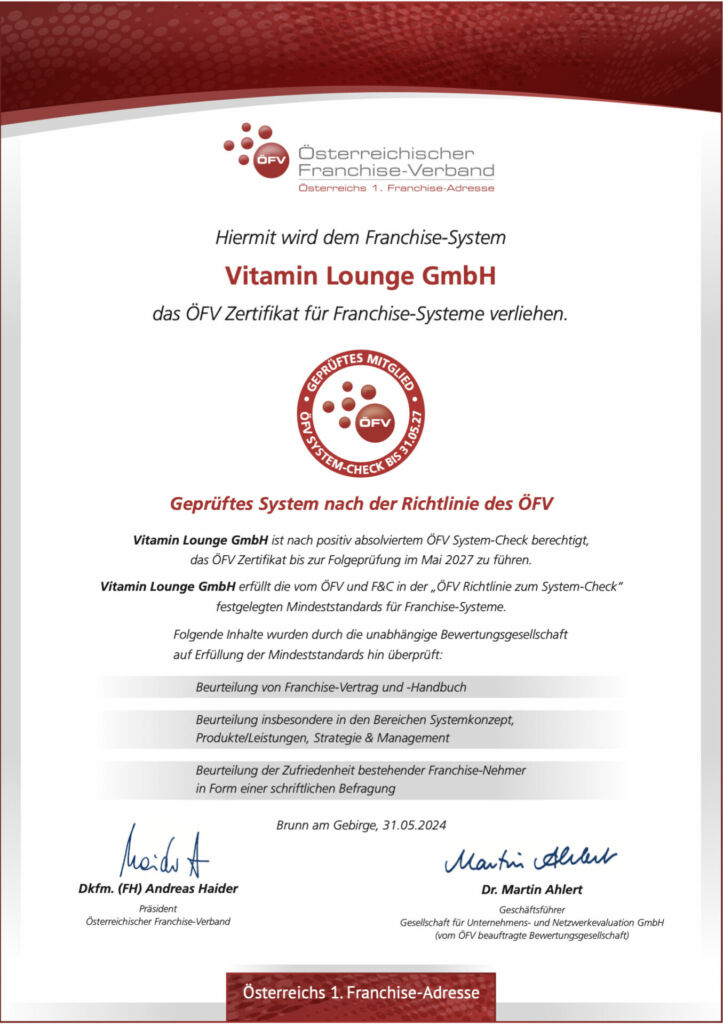 Die Vitamin Lounge ist "Ordentliches Mitglied" des ÖFV!  🎉